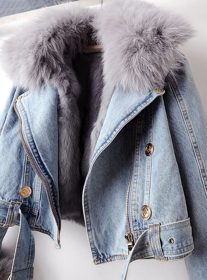 Denim és Nep Bőr Elegancia Dzseki - Stella