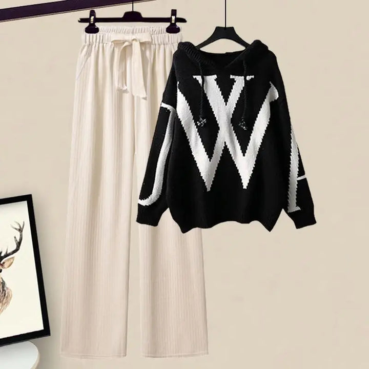 Női kétrészes őszi szett kötött pulóverrel és bő nadrággal – Selina