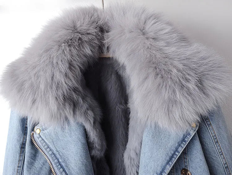 Denim és Nep Bőr Elegancia Dzseki - Stella