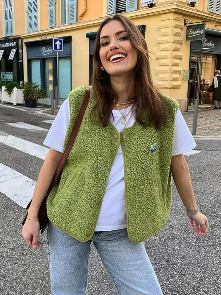 Meleg és Kényelmes V-nyakú Női Mellény - Alina