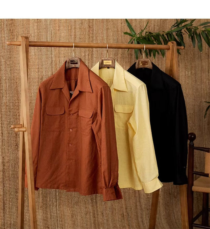 Laza férfi ing vászonból, kubai gallérral és hosszú ujjakkal – Mateo