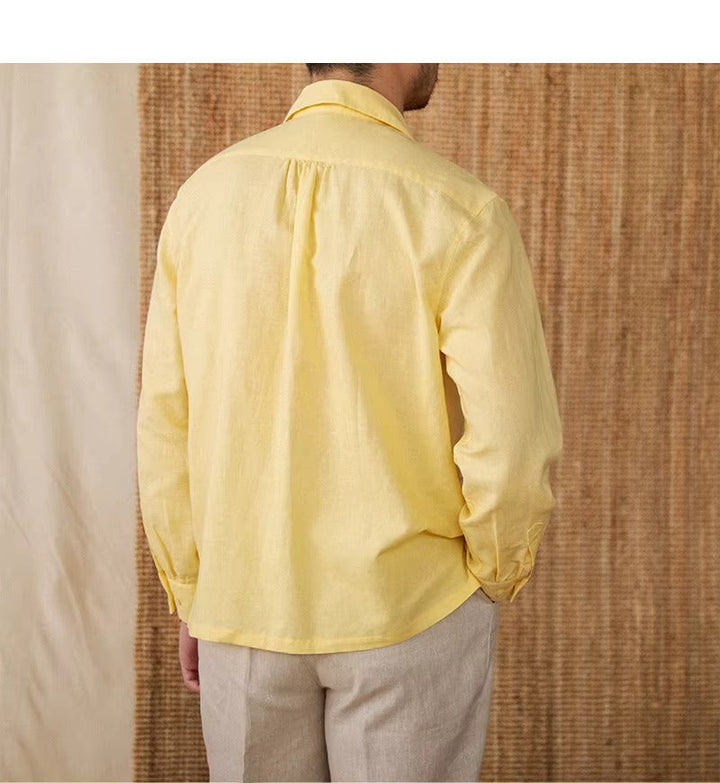 Laza férfi ing vászonból, kubai gallérral és hosszú ujjakkal – Mateo