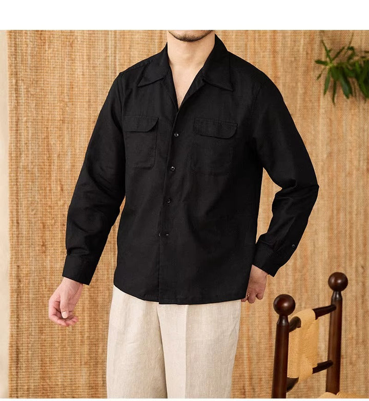 Laza férfi ing vászonból, kubai gallérral és hosszú ujjakkal – Mateo