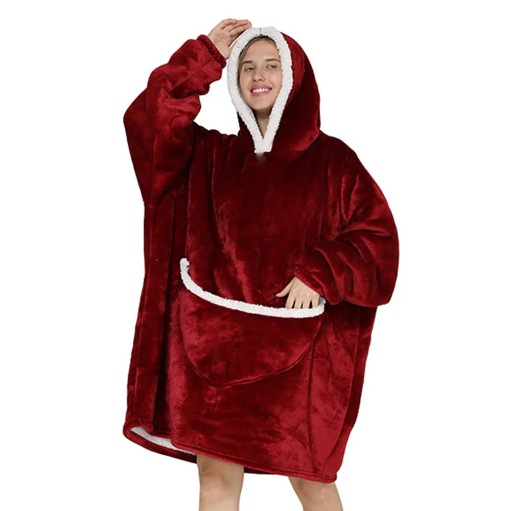 Túlméretes bolyhos takaró kapucnival és zsebekkel – SnugJoy