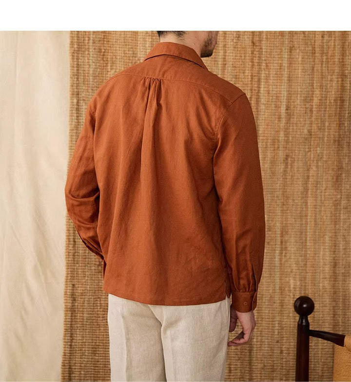 Laza férfi ing vászonból, kubai gallérral és hosszú ujjakkal – Mateo