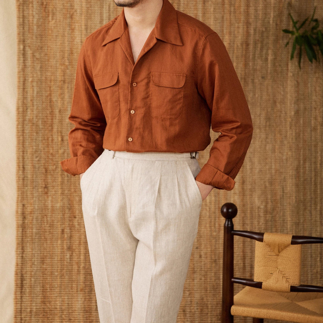 Laza férfi ing vászonból, kubai gallérral és hosszú ujjakkal – Mateo