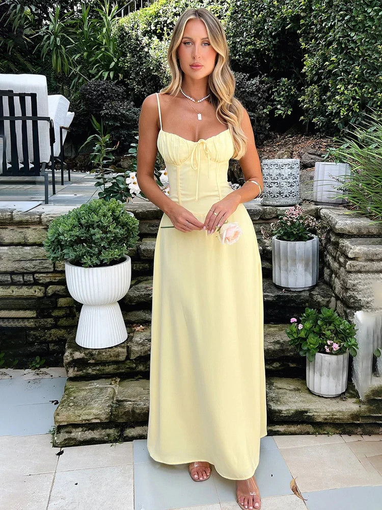 Légi A-vonalú corsage maxi ruha spagetti pántokkal – Serina