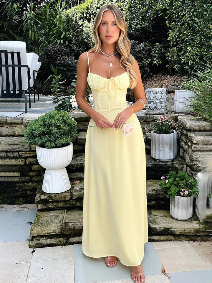 Légi A-vonalú corsage maxi ruha spagetti pántokkal – Serina