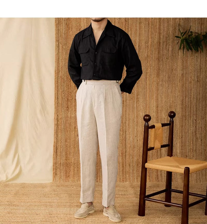 Laza férfi ing vászonból, kubai gallérral és hosszú ujjakkal – Mateo