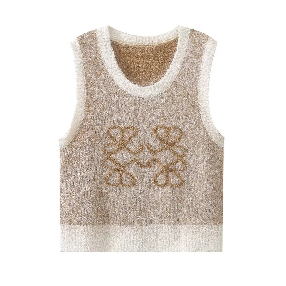 Beige kötött női felső vintage jacquard mintával – Mireille