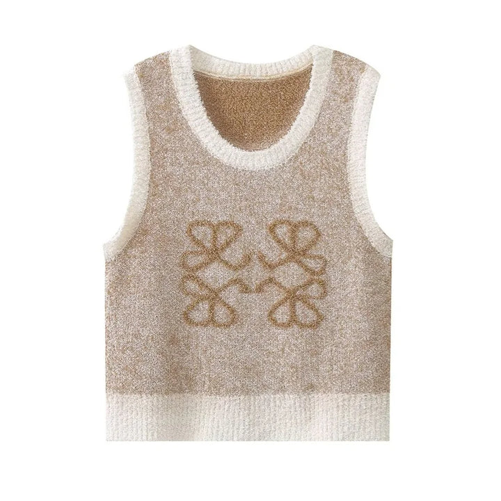 Beige kötött női felső vintage jacquard mintával – Mireille