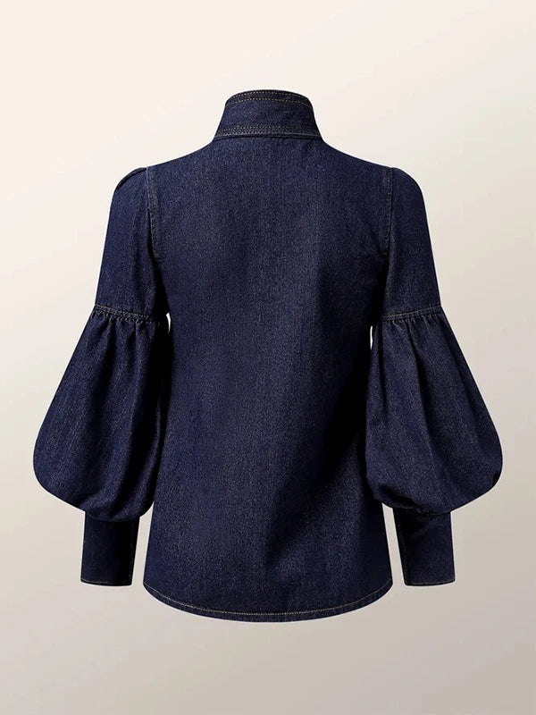 Hölgym denim blúz puffos ujjakkal - Riva