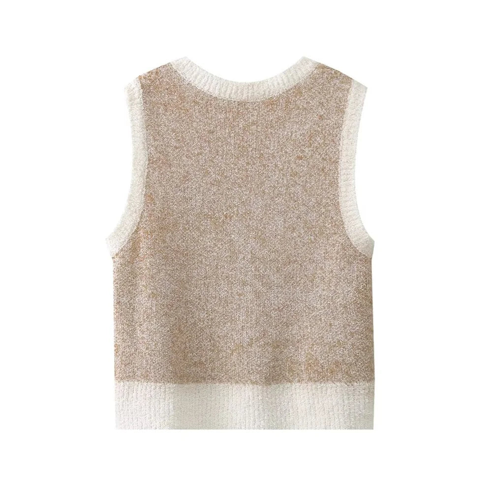 Beige kötött női felső vintage jacquard mintával – Mireille
