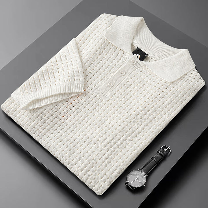 Fehér Póló Férfiaknak Finom Kötött Mintával – Daan