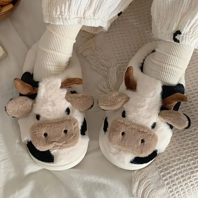 Plüss házi cipők tehén mintával – PlushCow