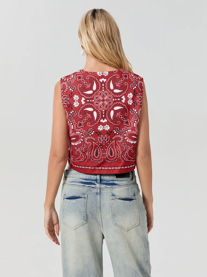 Y2K piros bandana fazonú megkötős crop top – Liora