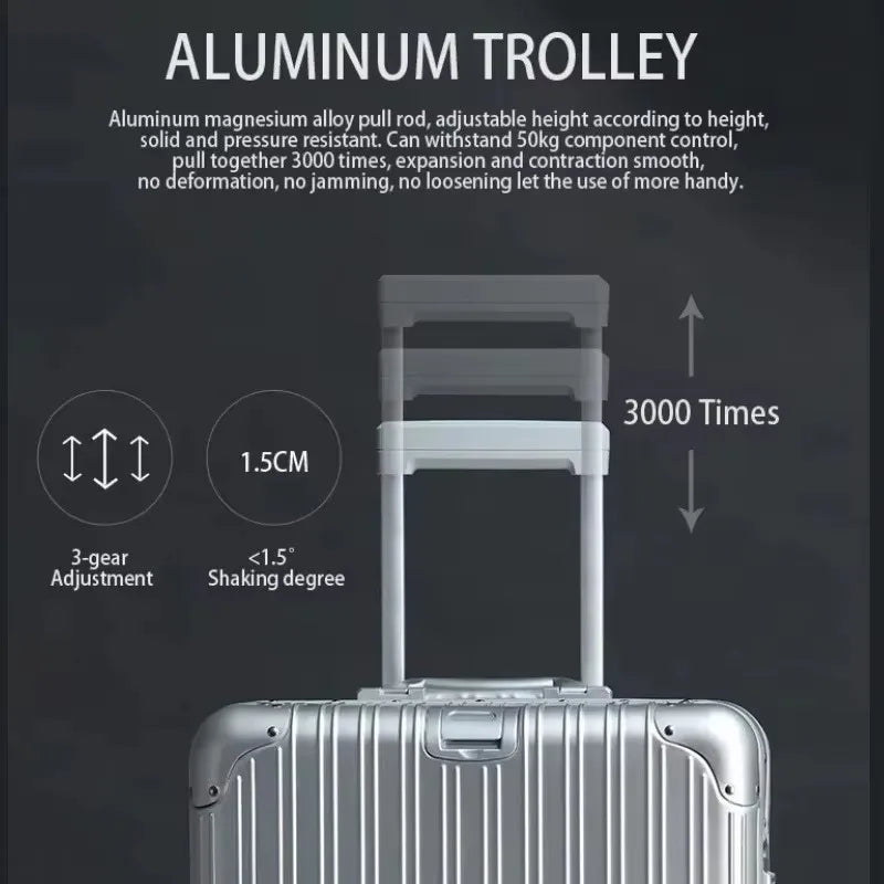 Alumínium-Magnézium Ötvözetű Bőrönd Forgó Kerekekkel és TSA Zárral