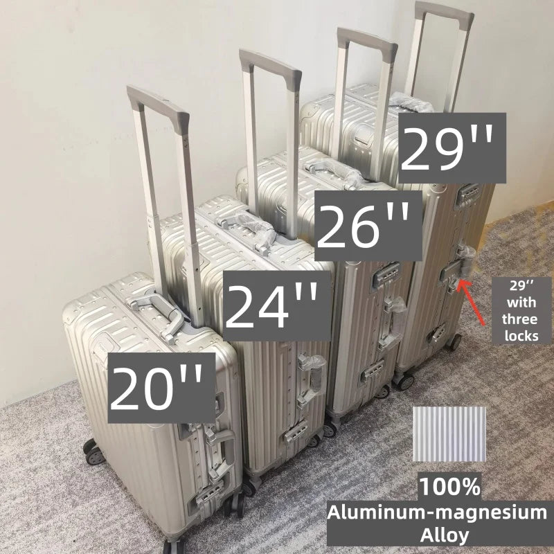 Alumínium-Magnézium Ötvözetű Bőrönd Forgó Kerekekkel és TSA Zárral
