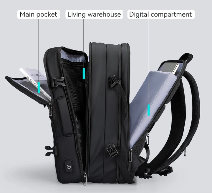 Bővíthető vízálló laptop- és légitársasági utazótáska