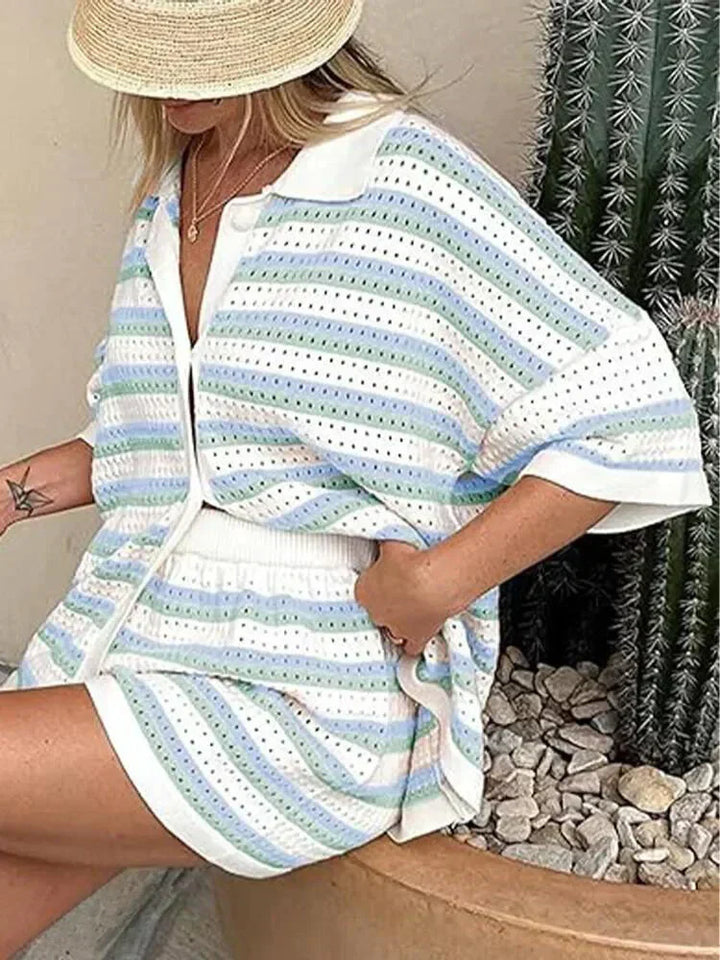 Csíkos Női Nyári Szett Toppa és Sorttal – Faye