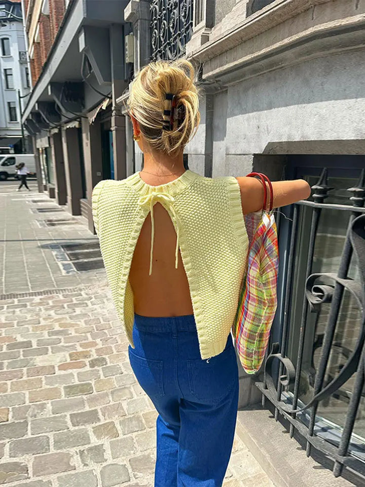 Sárga Nők Kötött Felső Légies Kötött Szerkezettel – Eliza
