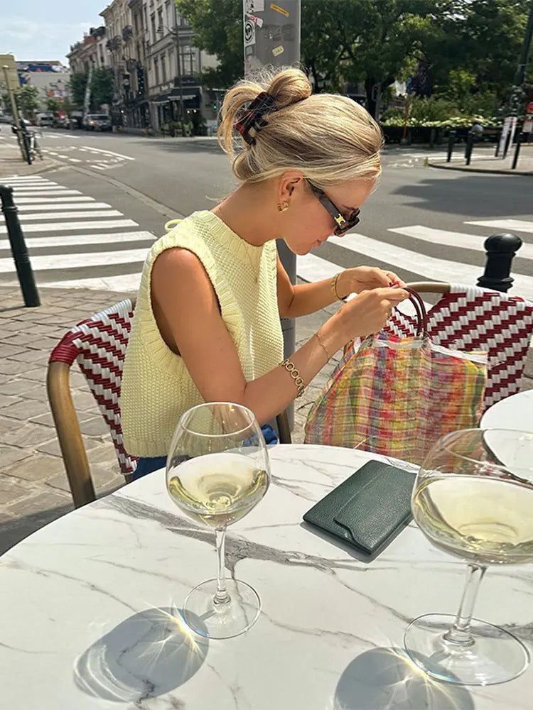 Sárga Nők Kötött Felső Légies Kötött Szerkezettel – Eliza