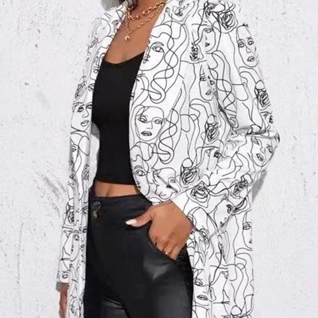 Vintage Casual Blazer aszimmetrikus nyomattal - Aria
