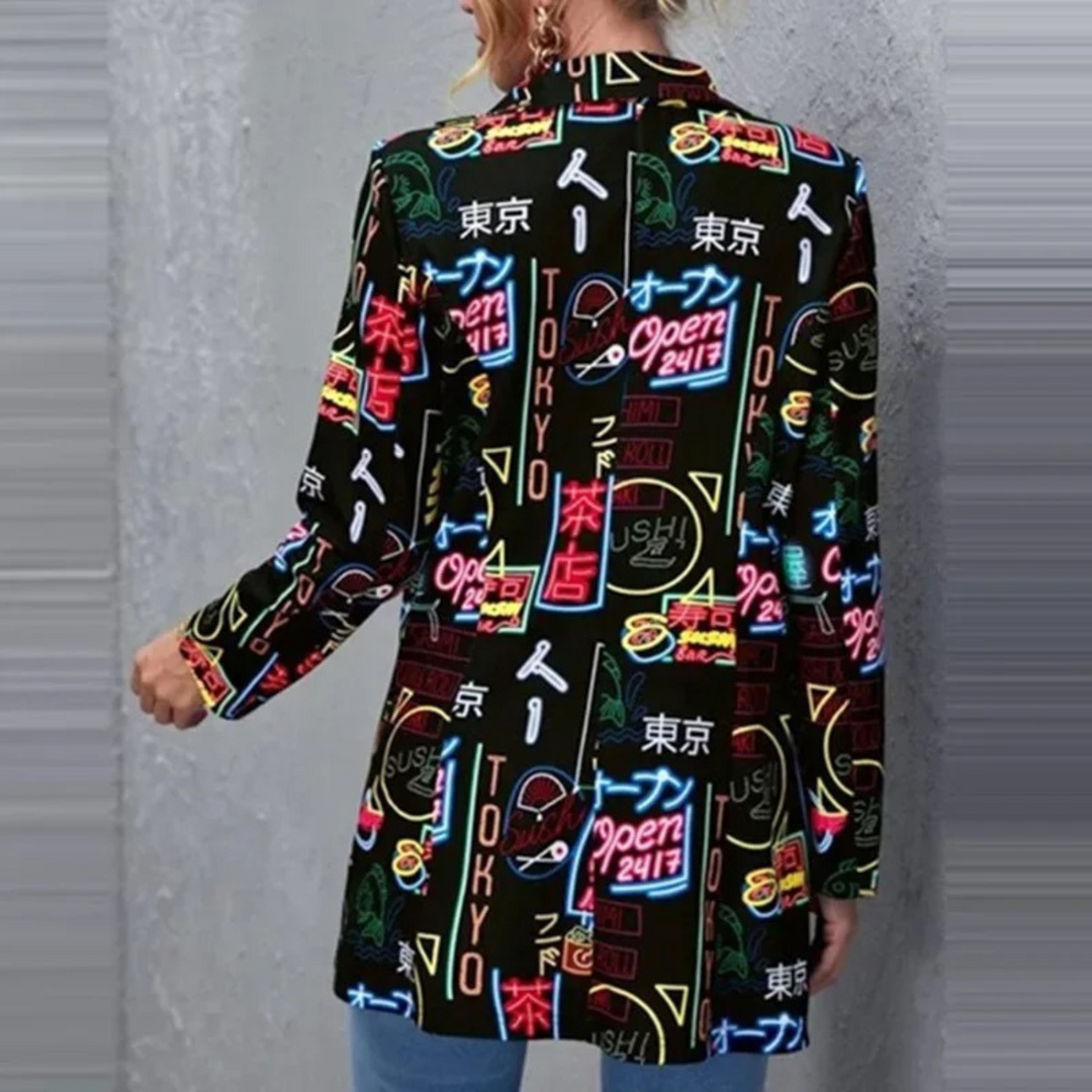 Vintage Casual Blazer aszimmetrikus nyomattal - Aria