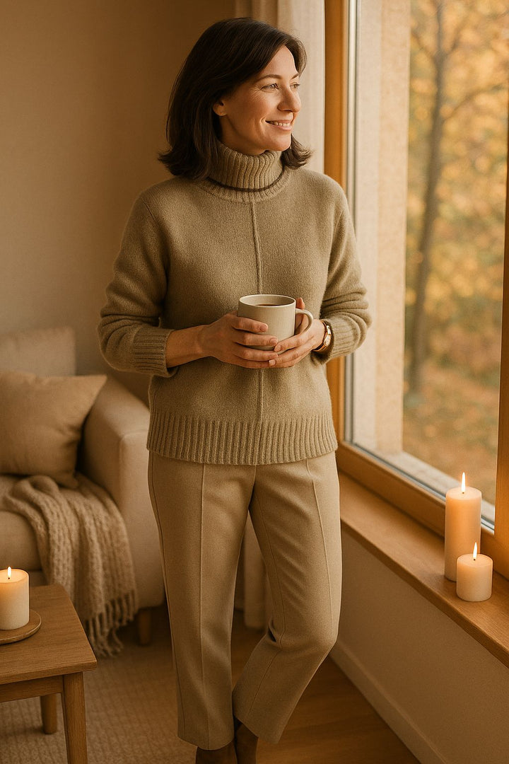 Puha kasmír keverék hölgy pulóver gallérral – Liv
