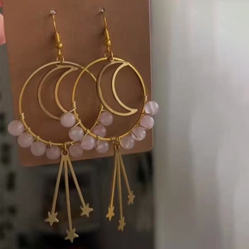 Természetes kristály hold csillag fülbevalók - Elara