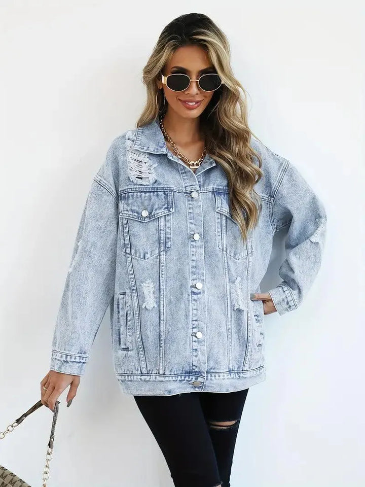 Vízálló és bélelt oversized női farmerdzseki kapucnival – Talia