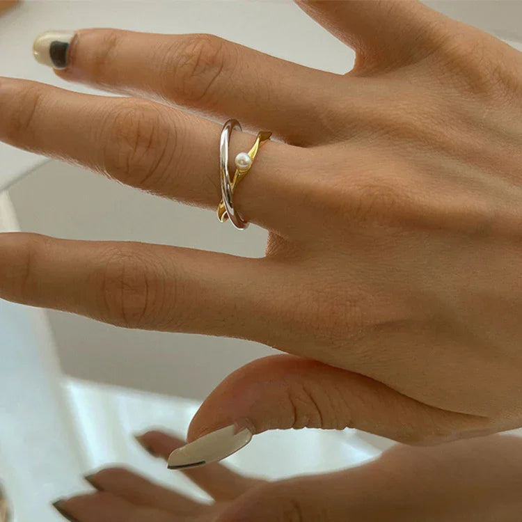 Sterling ezüst keresztgyűrű gyönggyel - Alina