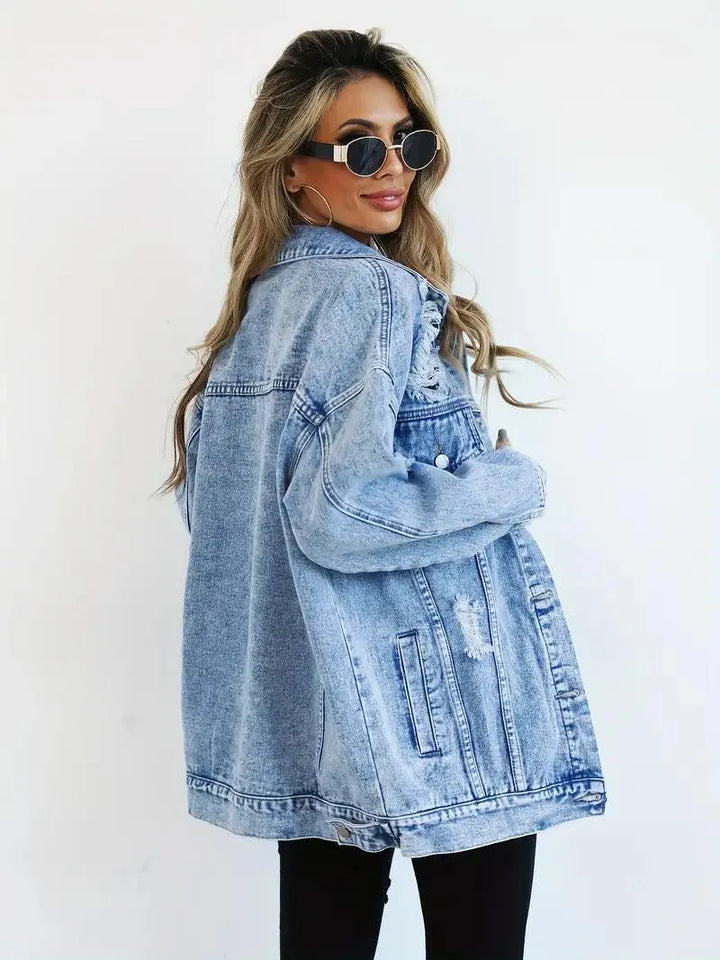 Vízálló és bélelt oversized női farmerdzseki kapucnival – Talia