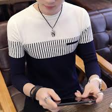 Férfi kötött pulóver csíkos és színblokkoló dizájnnal – Matteo