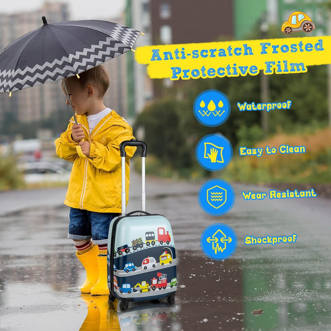 Gyermek 2 darabos kemény héjú bőrönd és hátizsák készlet 360°-os kerekekkel – Helikopter