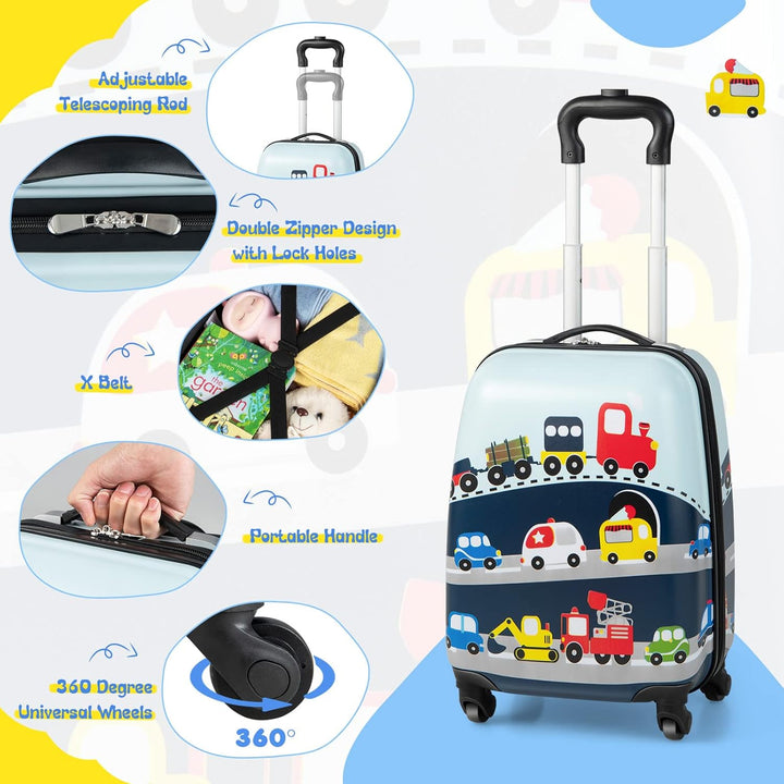 Gyermek 2 darabos kemény héjú bőrönd és hátizsák készlet 360°-os kerekekkel – Helikopter