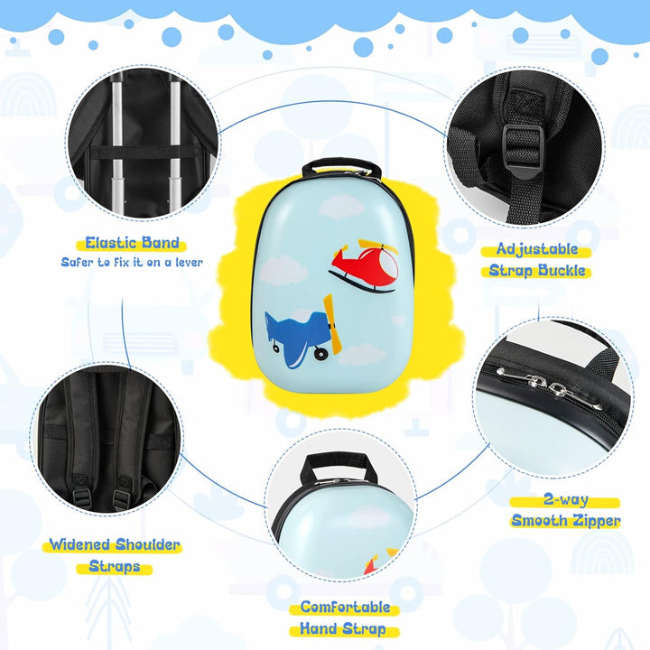 Gyermek 2 darabos kemény héjú bőrönd és hátizsák készlet 360°-os kerekekkel – Helikopter