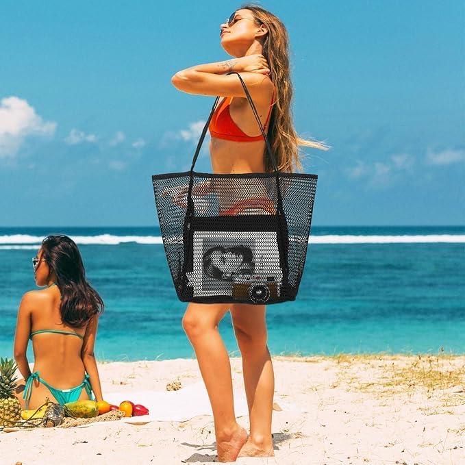 Hajtható hálós strandtáska belső zsebbel – Vásárolj 1-et, a 2. INGYEN van
