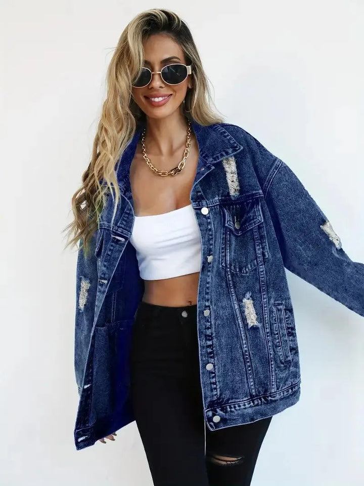 Vízálló és bélelt oversized női farmerdzseki kapucnival – Talia