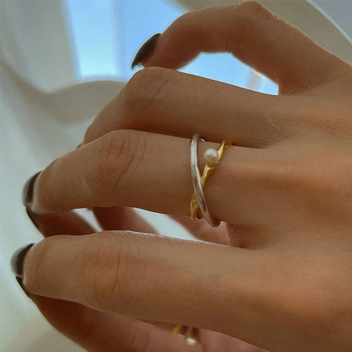 Sterling ezüst keresztgyűrű gyönggyel - Alina