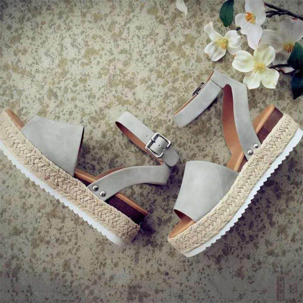 Hölgymintás Plateau-Espadrille szandál magassarkúval és pánttal – Livia