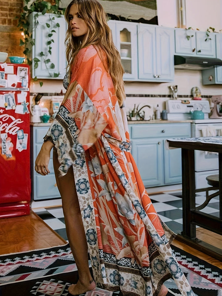 Piros Virágmintás Kimono - Isabella