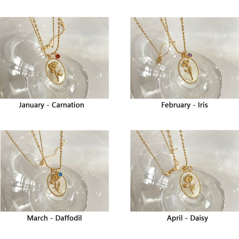 Születési kő születési virágokkal nyaklánc - Aurora
