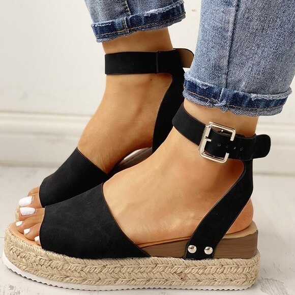 Hölgymintás Plateau-Espadrille szandál magassarkúval és pánttal – Livia