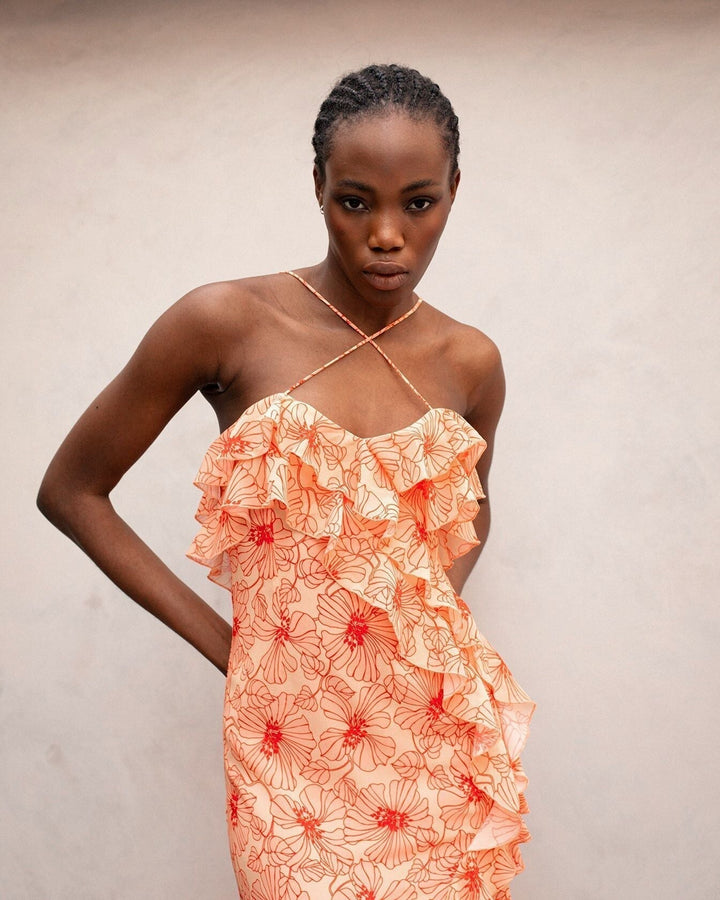 Chiffon Maxi Ruha Ráncokkal és Keresztpánttal – Elenna
