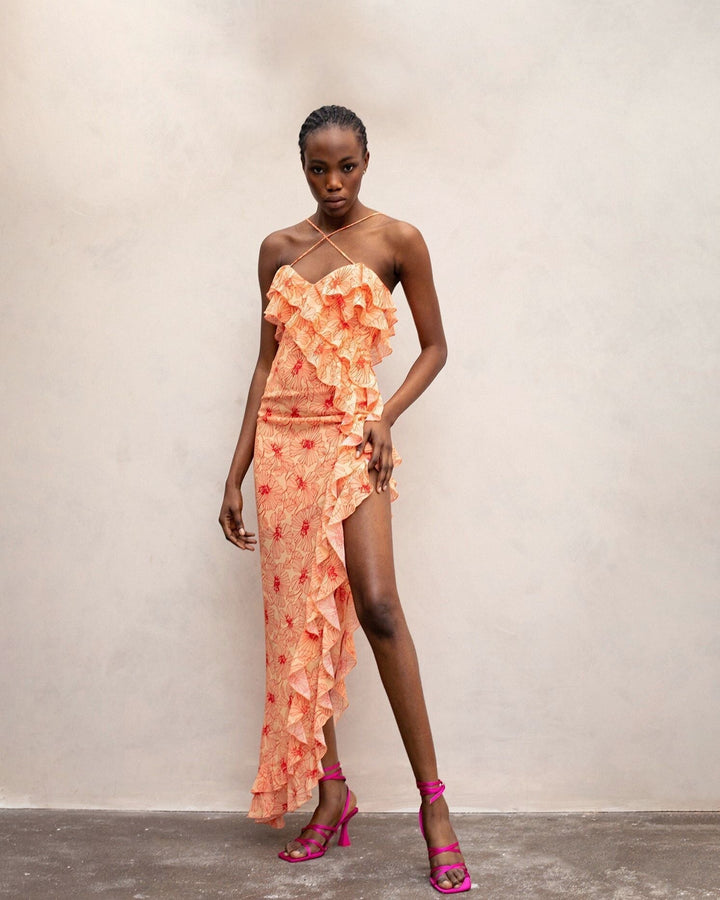 Chiffon Maxi Ruha Ráncokkal és Keresztpánttal – Elenna