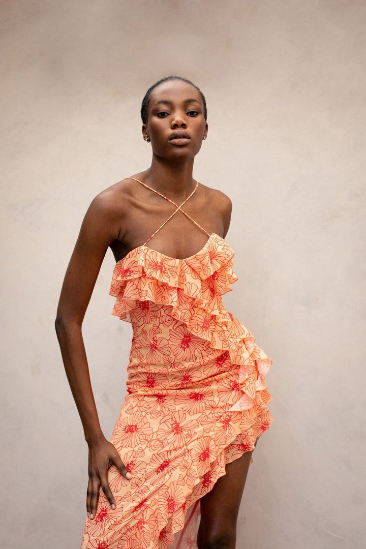 Chiffon Maxi Ruha Ráncokkal és Keresztpánttal – Elenna
