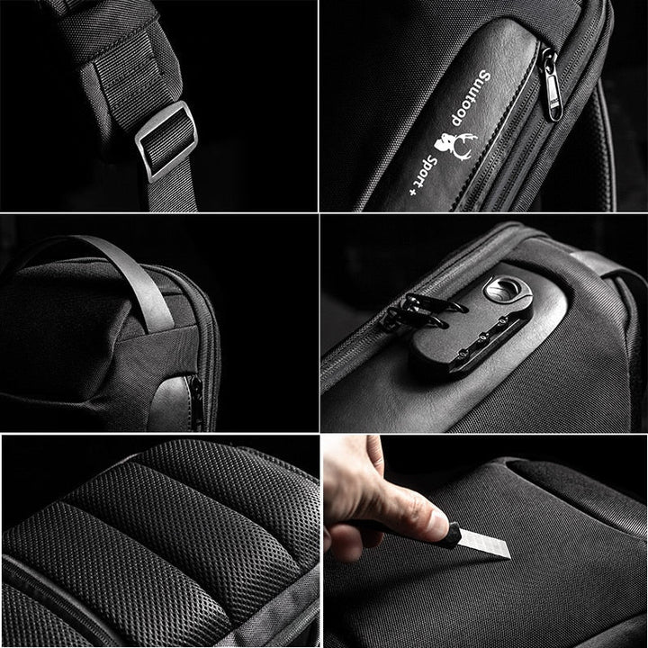Kompakt, vízálló keresztpántos táska férfiaknak – Lopásgátló USB töltéssel