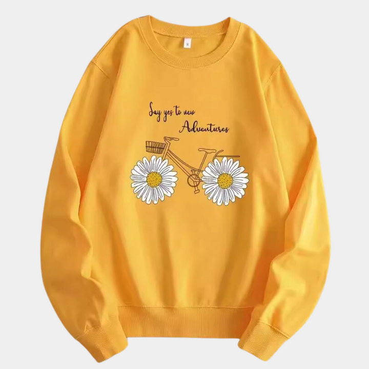 Sárga Női Pulóver Virágmintával - Fleur