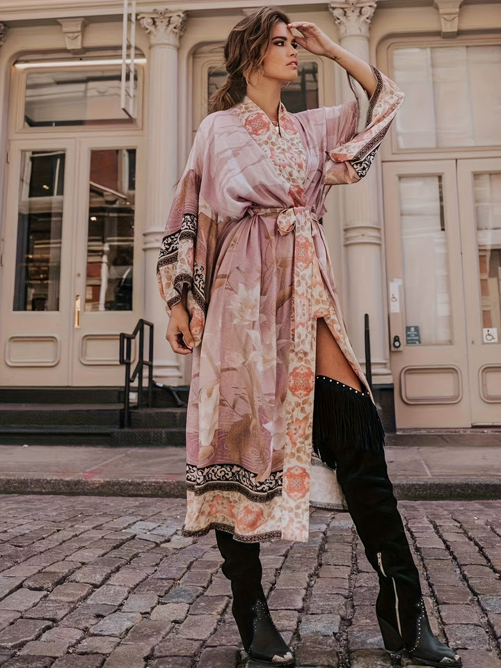 Piros Virágmintás Kimono - Isabella